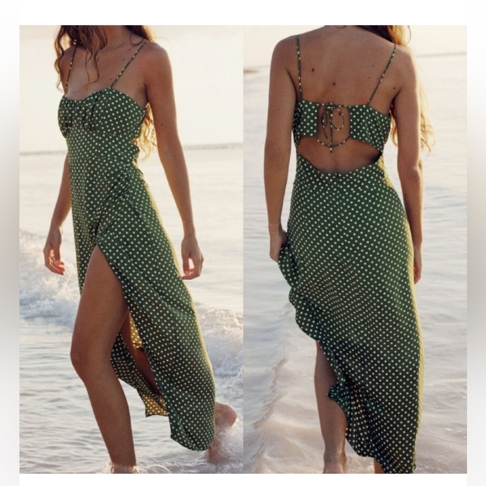 Zara green polkadot corset style midi dress
